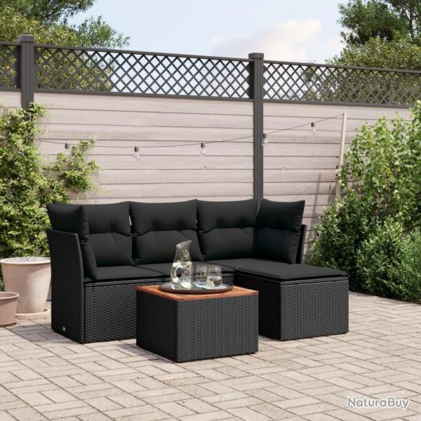 Salon de jardin 5 pcs avec coussins noir rsine tresse alsavelo