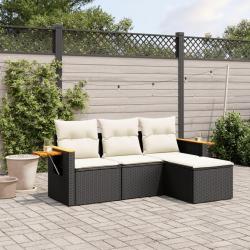 Salon de jardin 4 pcs avec coussins noir résine tressée alsavelo
