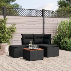 Salon de jardin 5 pcs avec coussins noir résine tressée alsavelo