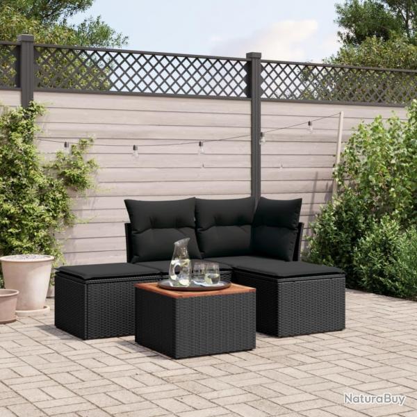 Salon de jardin 5 pcs avec coussins noir rsine tresse alsavelo