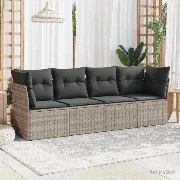 Salon de jardin 4 pcs avec coussins gris clair rsine tresse alsavelo