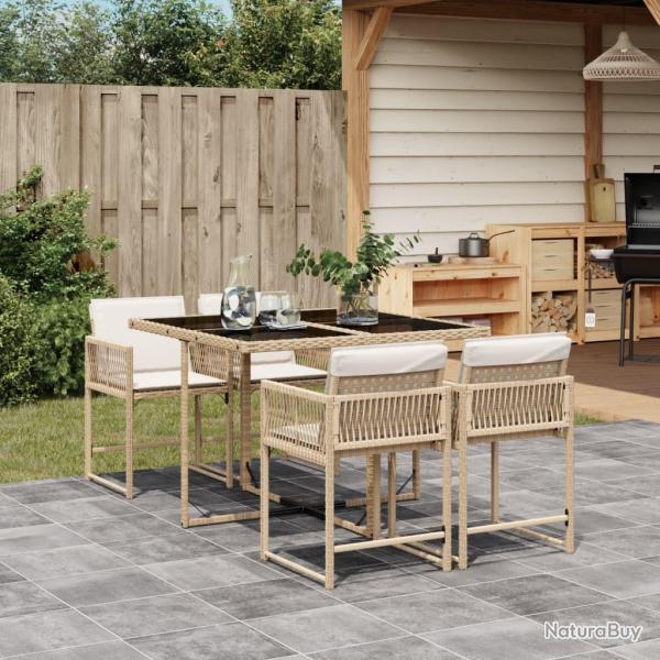 Ensemble  manger de jardin avec coussins 5pcs Beige poly rotin alsavelo