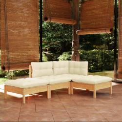 Salon de jardin 4 pcs avec coussins crème Bois de pin massif alsavelo