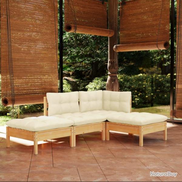 Salon de jardin 4 pcs avec coussins crme Bois de pin massif alsavelo