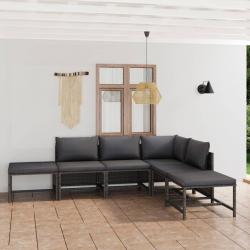 Salon de jardin 6 pcs avec coussins Résine tressée Gris alsavelo