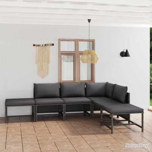 Salon de jardin 6 pcs avec coussins Rsine tresse Gris alsavelo