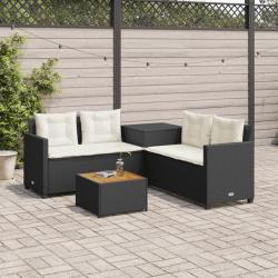 Canapé de jardin avec table et coussins en forme de L noir alsavelo