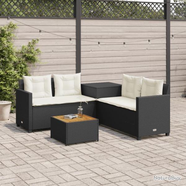 Canap de jardin avec table et coussins en forme de L noir alsavelo