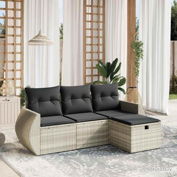 Salon de jardin 4 pcs avec coussins gris clair rsine tresse alsavelo