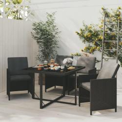 Ensemble à dîner de jardin avec coussins 5 pcs poly rotin noir alsavelo