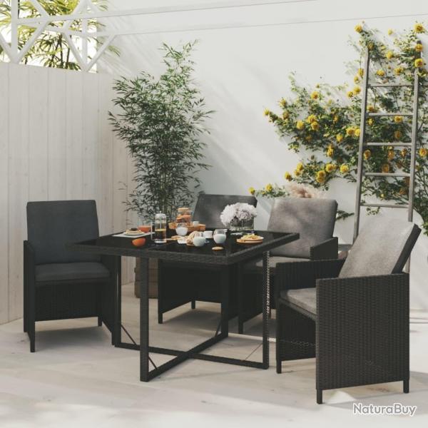 Ensemble  dner de jardin avec coussins 5 pcs poly rotin noir alsavelo