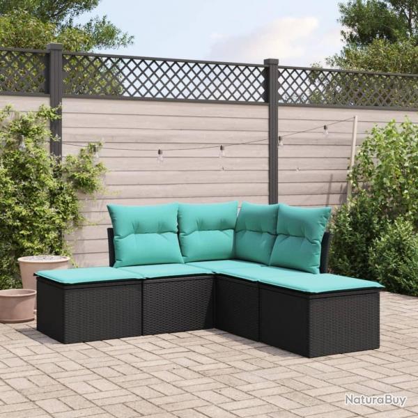 Salon de jardin 5 pcs avec coussins noir rsine tresse alsavelo