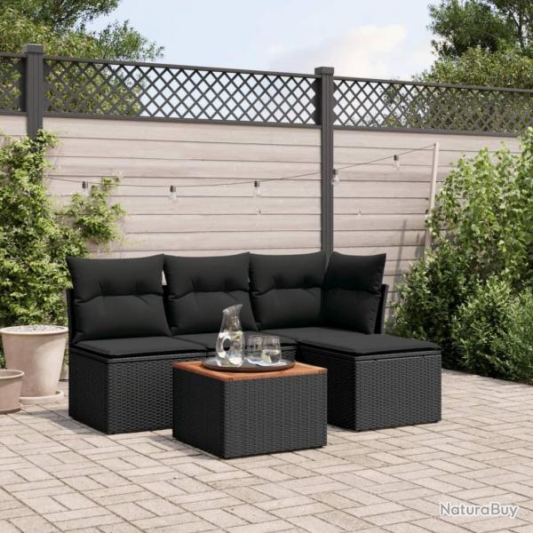 Salon de jardin 5 pcs avec coussins noir rsine tresse alsavelo