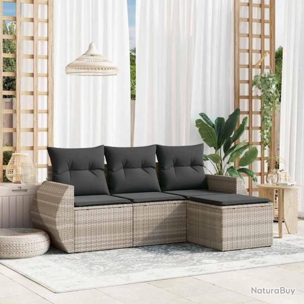 Salon de jardin 4 pcs avec coussins gris clair rsine tresse alsavelo