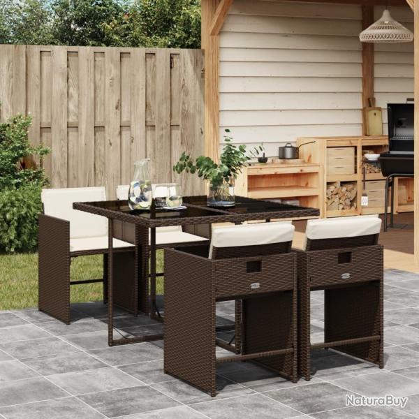 Ensemble  manger de jardin 5 pcs et coussins marron poly rotin alsavelo