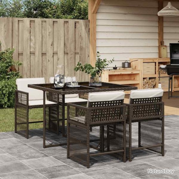 Ensemble  manger de jardin 5 pcs et coussins marron poly rotin alsavelo