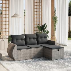 Salon de jardin 4 pcs avec coussins gris résine tressée alsavelo