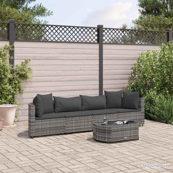 Salon de jardin 5 pcs avec coussins gris rsine tresse alsavelo