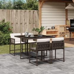 Ensemble à manger de jardin 5 pcs et coussins marron poly rotin alsavelo