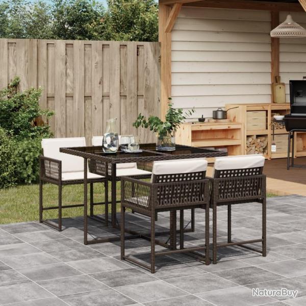 Ensemble  manger de jardin 5 pcs et coussins marron poly rotin alsavelo