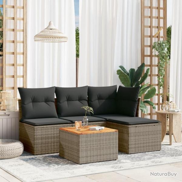 Salon de jardin 5 pcs avec coussins gris rsine tresse alsavelo