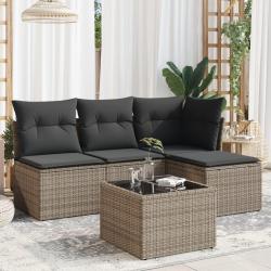 Salon de jardin 5 pcs avec coussins gris résine tressée alsavelo