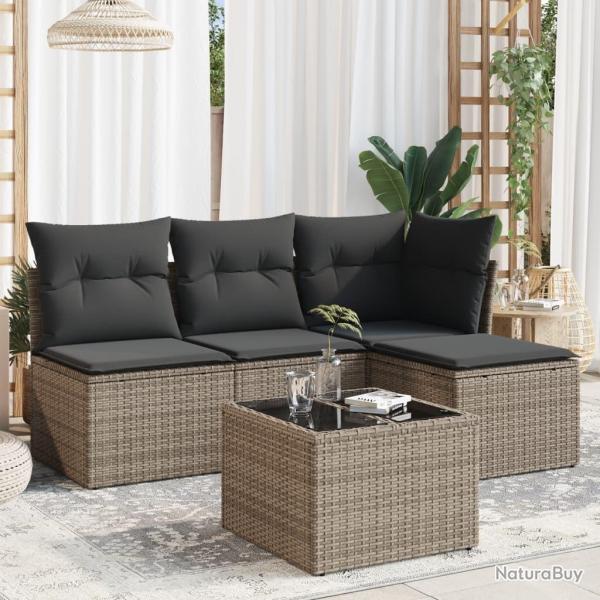 Salon de jardin 5 pcs avec coussins gris rsine tresse alsavelo