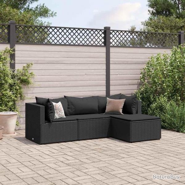 Salon de jardin 4 pcs avec coussins Noir Rsine tresse alsavelo