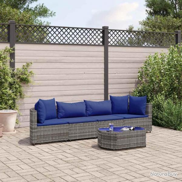 Salon de jardin 5 pcs avec coussins gris rsine tresse alsavelo