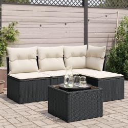 Salon de jardin 5 pcs avec coussins noir résine tressée alsavelo