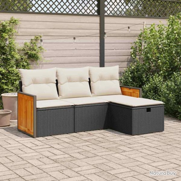 Salon de jardin 4 pcs avec coussins noir rsine tresse alsavelo