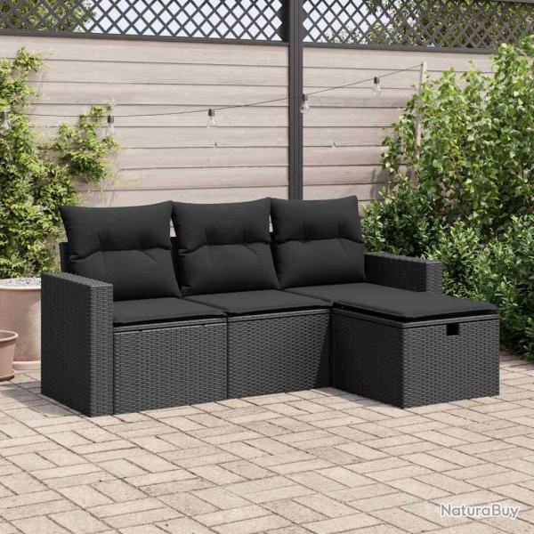 Salon de jardin 4 pcs avec coussins noir rsine tresse alsavelo