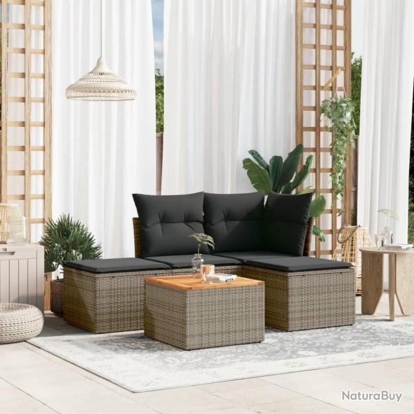 Salon de jardin 5 pcs avec coussins gris rsine tresse alsavelo