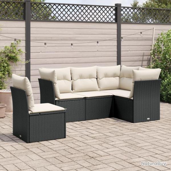 Salon de jardin 5 pcs avec coussins noir rsine tresse alsavelo