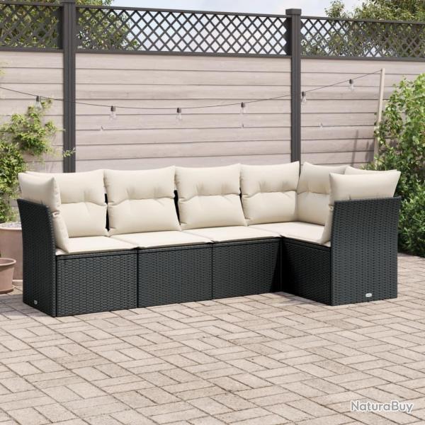 Salon de jardin 5 pcs avec coussins noir rsine tresse alsavelo