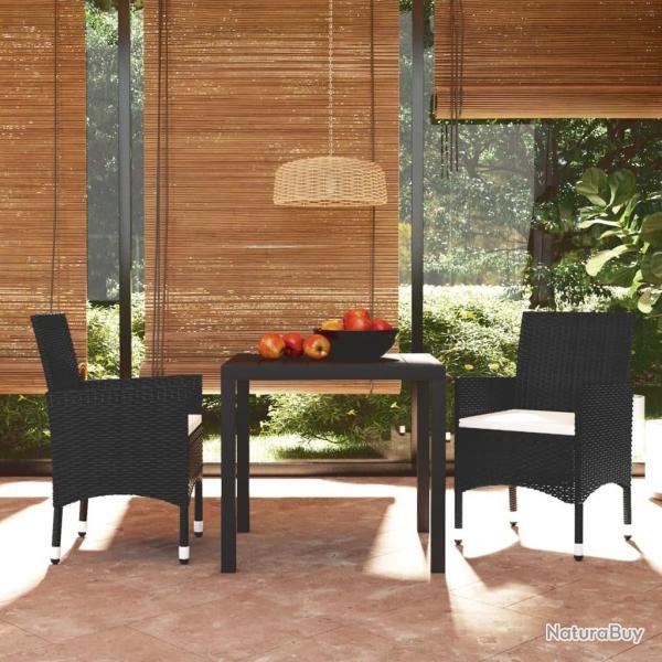 Ensemble  dner de jardin avec coussins 3 pcs poly rotin noir alsavelo