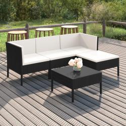 Salon de jardin 5 pcs avec coussins résine tressée noir alsavelo