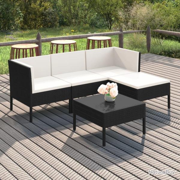 Salon de jardin 5 pcs avec coussins rsine tresse noir alsavelo