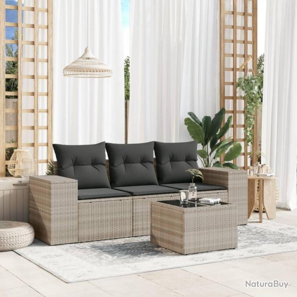 Salon de jardin 4 pcs avec coussins gris clair rsine tresse alsavelo