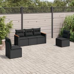 Salon de jardin 5 pcs avec coussins noir résine tressée alsavelo