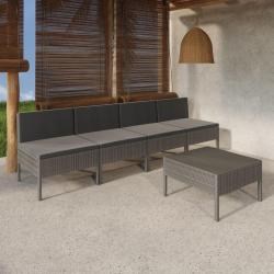 Salon de jardin 5 pcs avec coussins résine tressée gris alsavelo