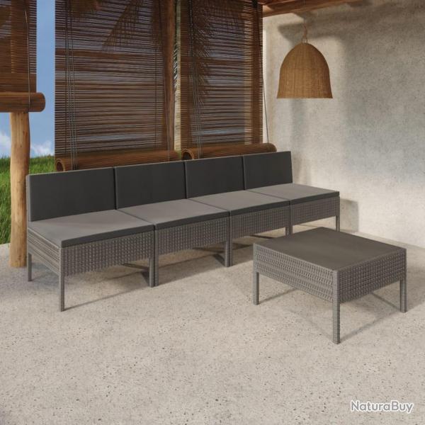 Salon de jardin 5 pcs avec coussins rsine tresse gris alsavelo
