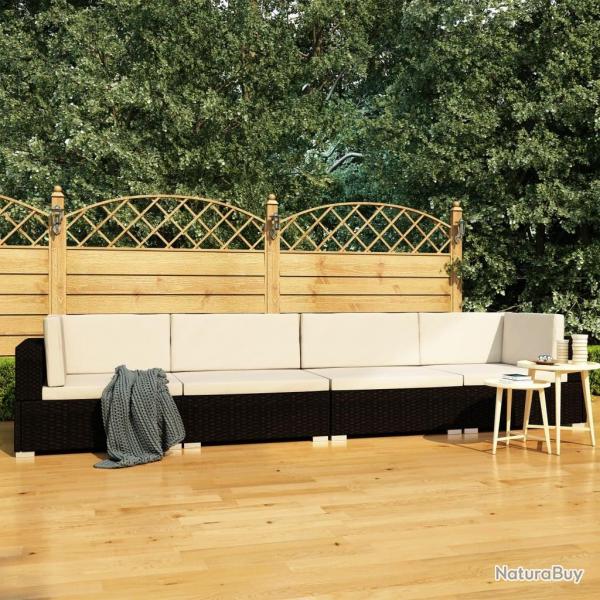Salon de jardin 4 pcs avec coussins rsine tresse noir alsavelo