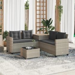 Canapé de jardin et table et coussins en forme de L gris clair alsavelo