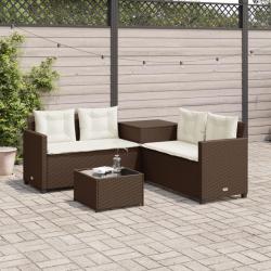 Canapé de jardin avec table et coussins en forme de L marron alsavelo