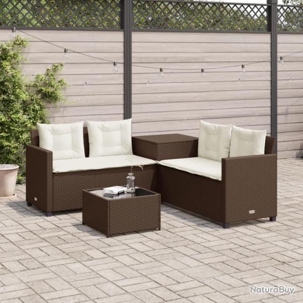 Canap de jardin avec table et coussins en forme de L marron alsavelo