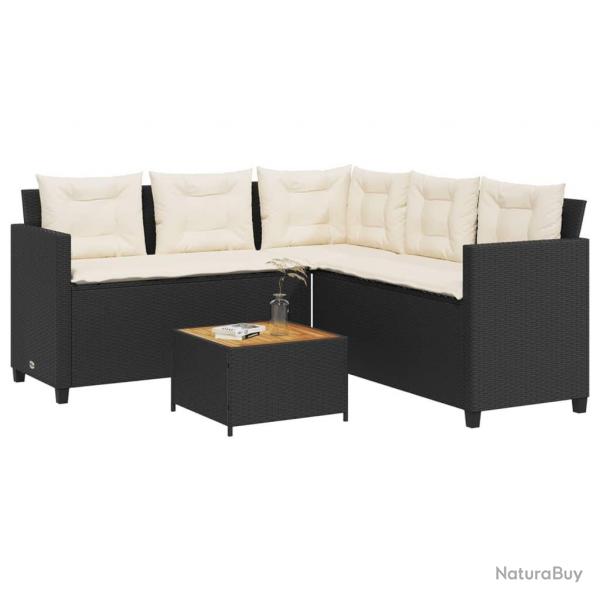 Canap de jardin avec table et coussins en forme de L noir alsavelo