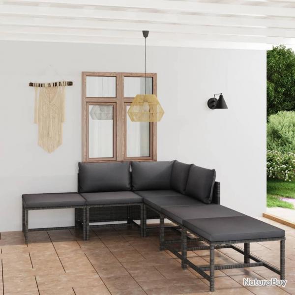 Salon de jardin 6 pcs avec coussins Rsine tresse Gris alsavelo