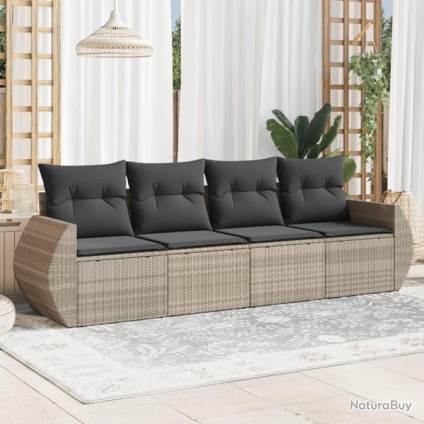 Salon de jardin 4 pcs avec coussins gris clair rsine tresse alsavelo