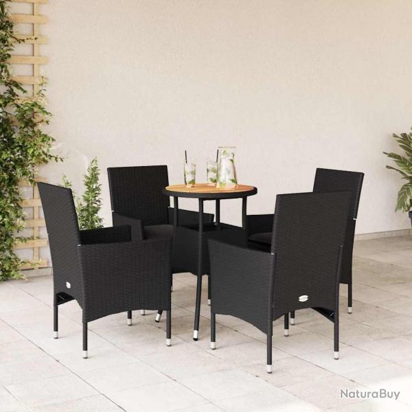 Ensemble  manger de jardin et coussins 5 pcs noir rotin acacia alsavelo